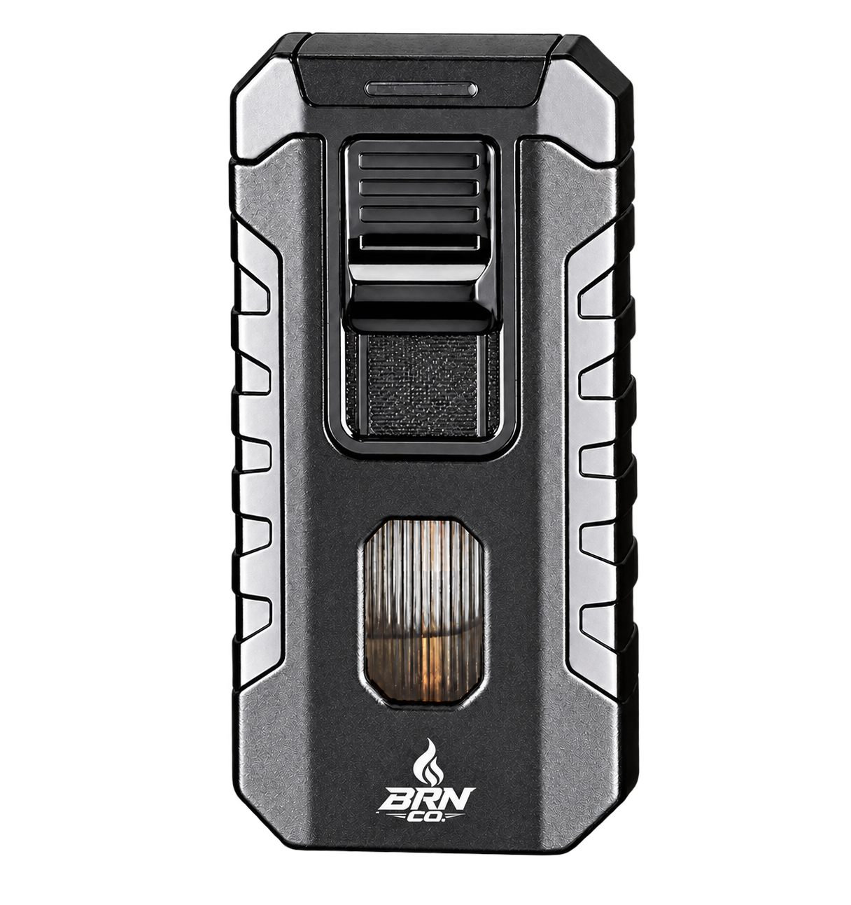 Black and silver BRN Armor Torch lighter